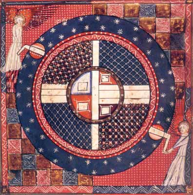 Miniatura ukazujšca anioły obracajšce sfery wszechwiata (XIV w.)